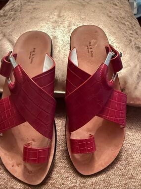 rag & bone Red Croc-Embossed Leather Slingback Slide Sandals